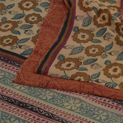 Sanskriti Vintage Brown Sarees Pure Georgette Silk Printed Sari Craft Fabric
