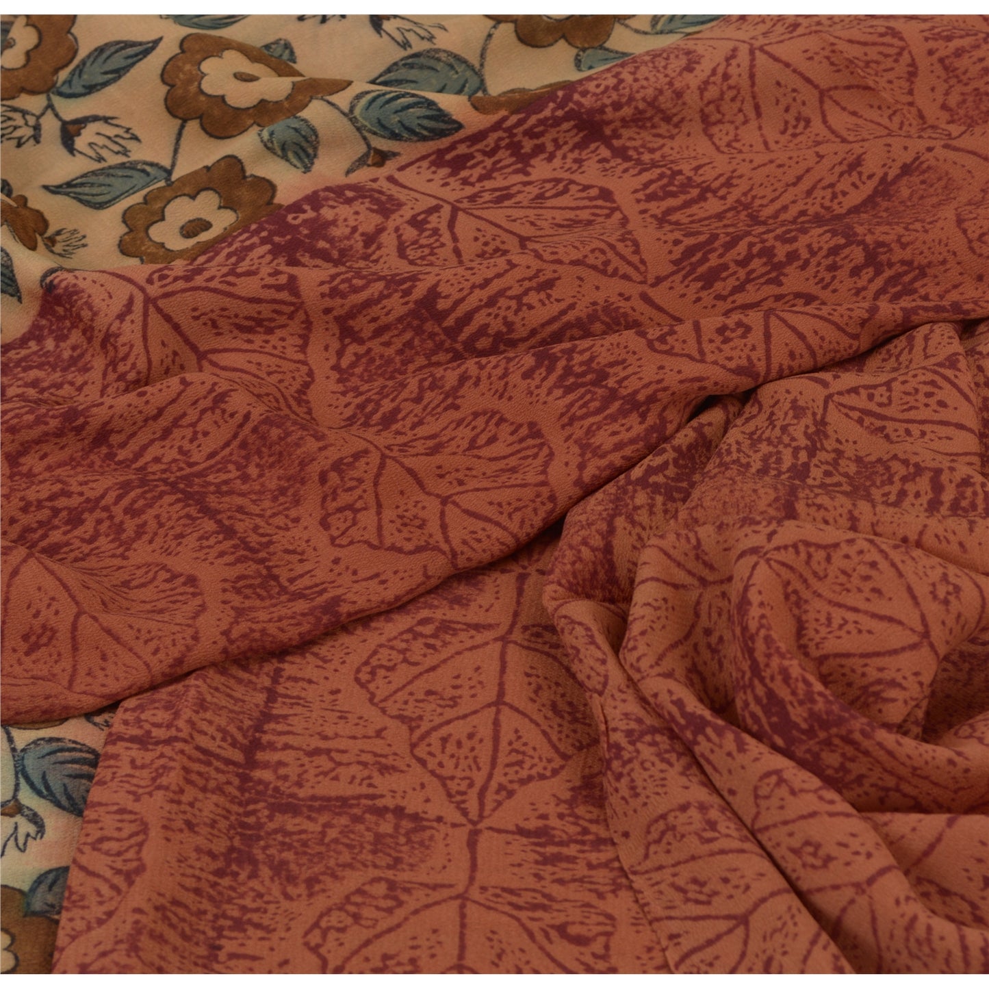 Sanskriti Vintage Brown Sarees Pure Georgette Silk Printed Sari Craft Fabric
