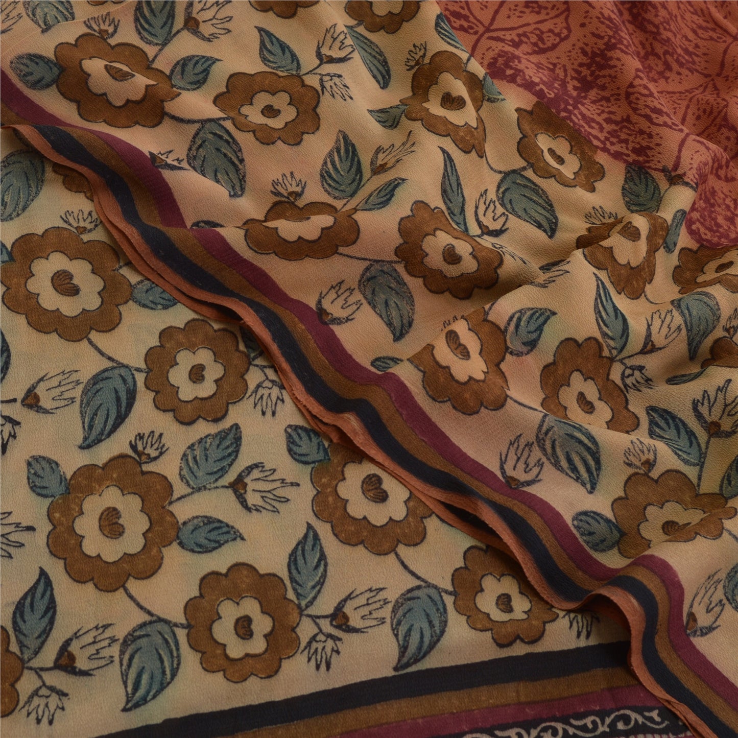 Sanskriti Vintage Brown Sarees Pure Georgette Silk Printed Sari Craft Fabric