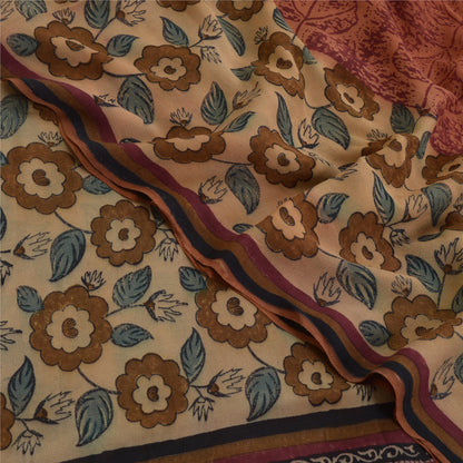 Sanskriti Vintage Brown Sarees Pure Georgette Silk Printed Sari Craft Fabric