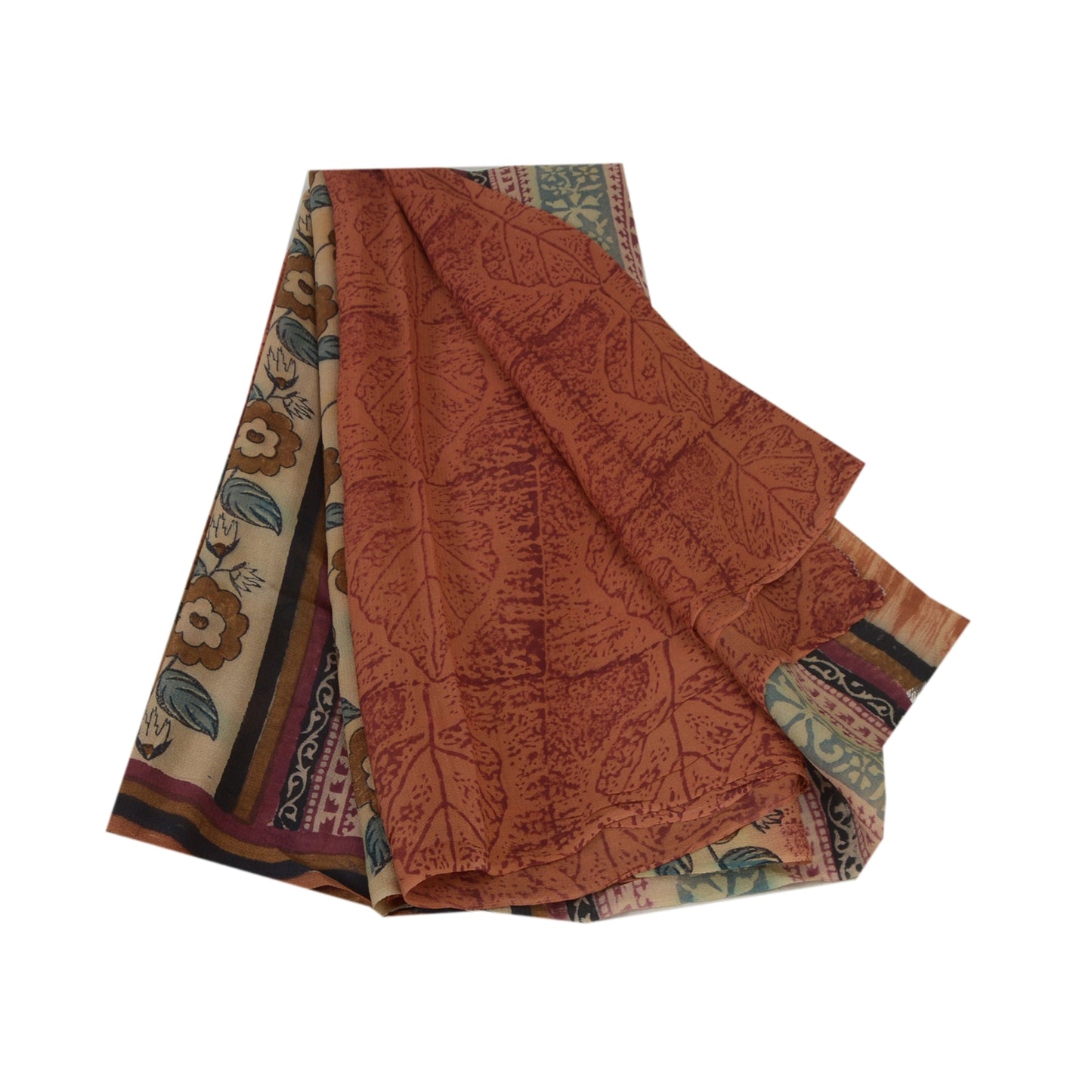 Sanskriti Vintage Brown Sarees Pure Georgette Silk Printed Sari Craft Fabric