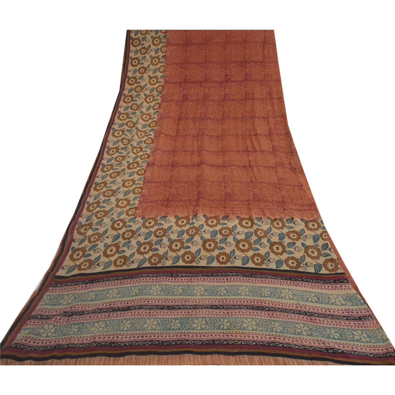 Sanskriti Vintage Brown Sarees Pure Georgette Silk Printed Sari Craft Fabric