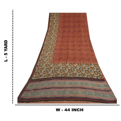 Sanskriti Vintage Brown Sarees Pure Georgette Silk Printed Sari Craft Fabric