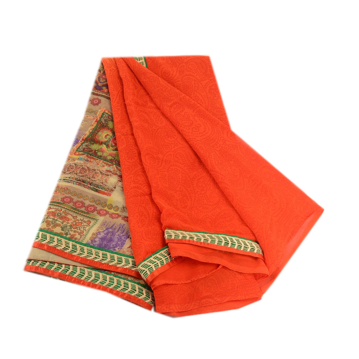 Sanskriti Vintage Indian Orange Sarees Georgette Printed Sari Soft Craft Fabric