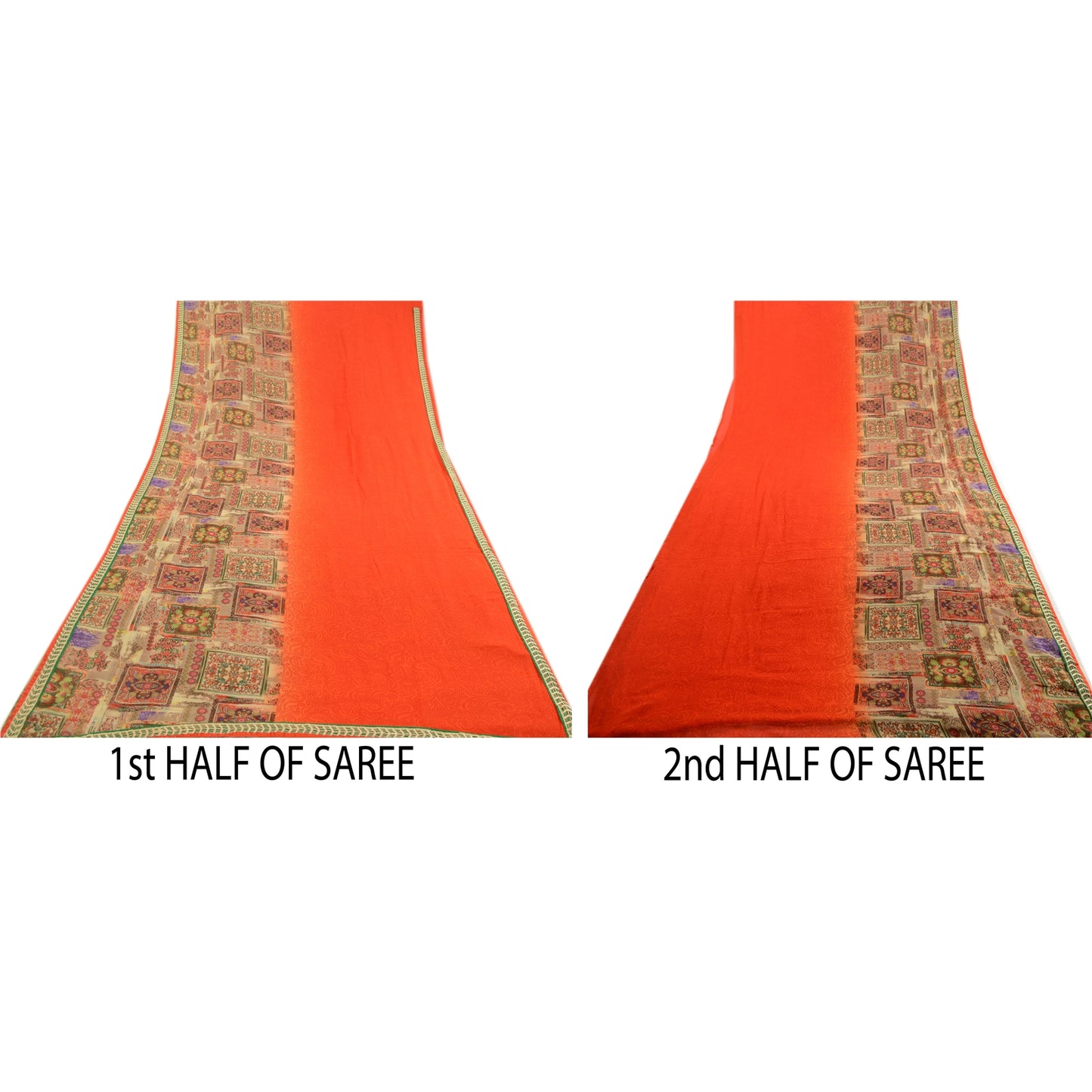 Sanskriti Vintage Indian Orange Sarees Georgette Printed Sari Soft Craft Fabric