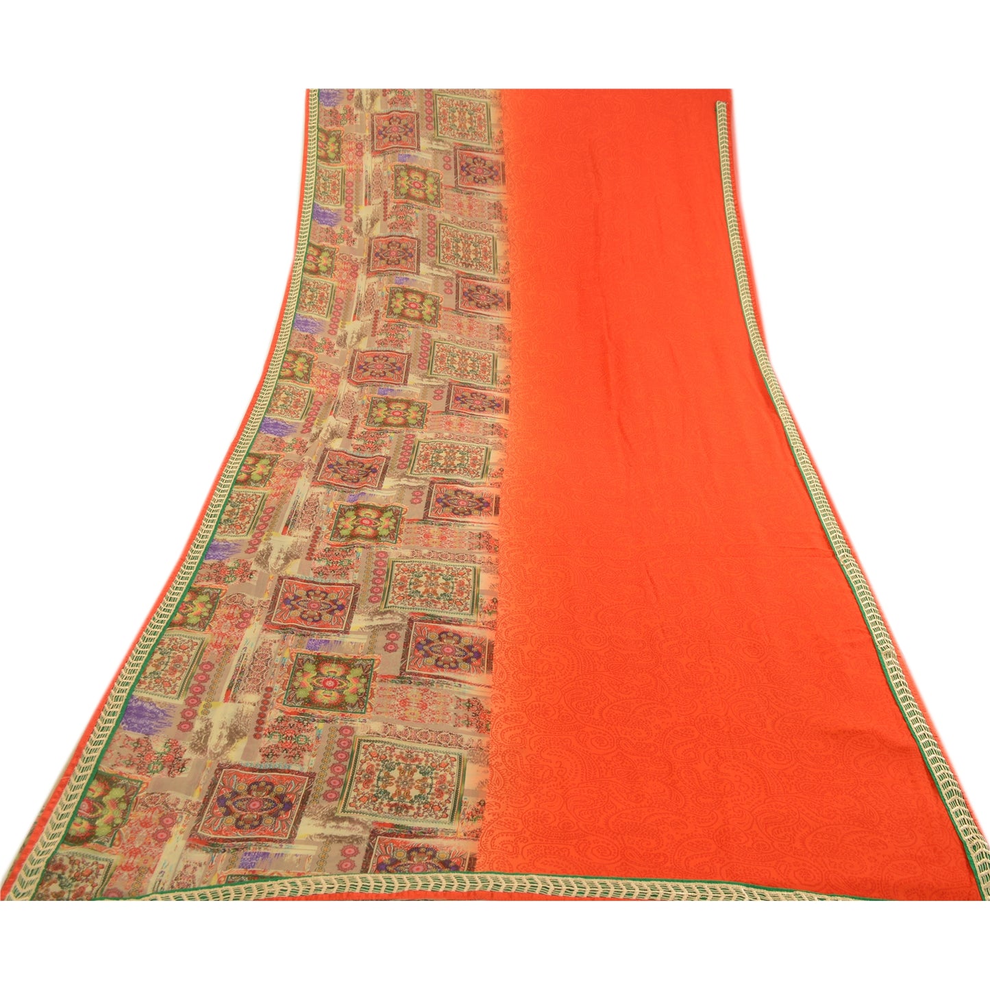 Sanskriti Vintage Indian Orange Sarees Georgette Printed Sari Soft Craft Fabric