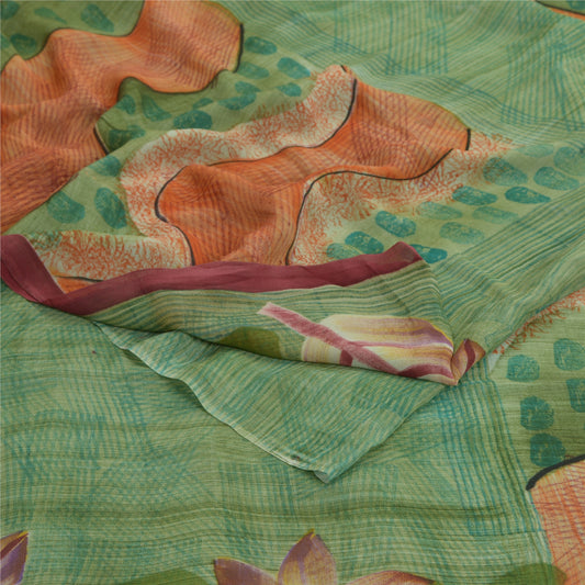Sanskriti vintage Green Sarees Pure Georgette Silk Printed Sari Craft 5Yd Fabric