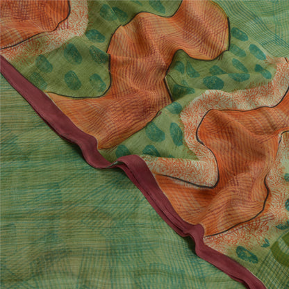 Sanskriti vintage Green Sarees Pure Georgette Silk Printed Sari Craft 5Yd Fabric