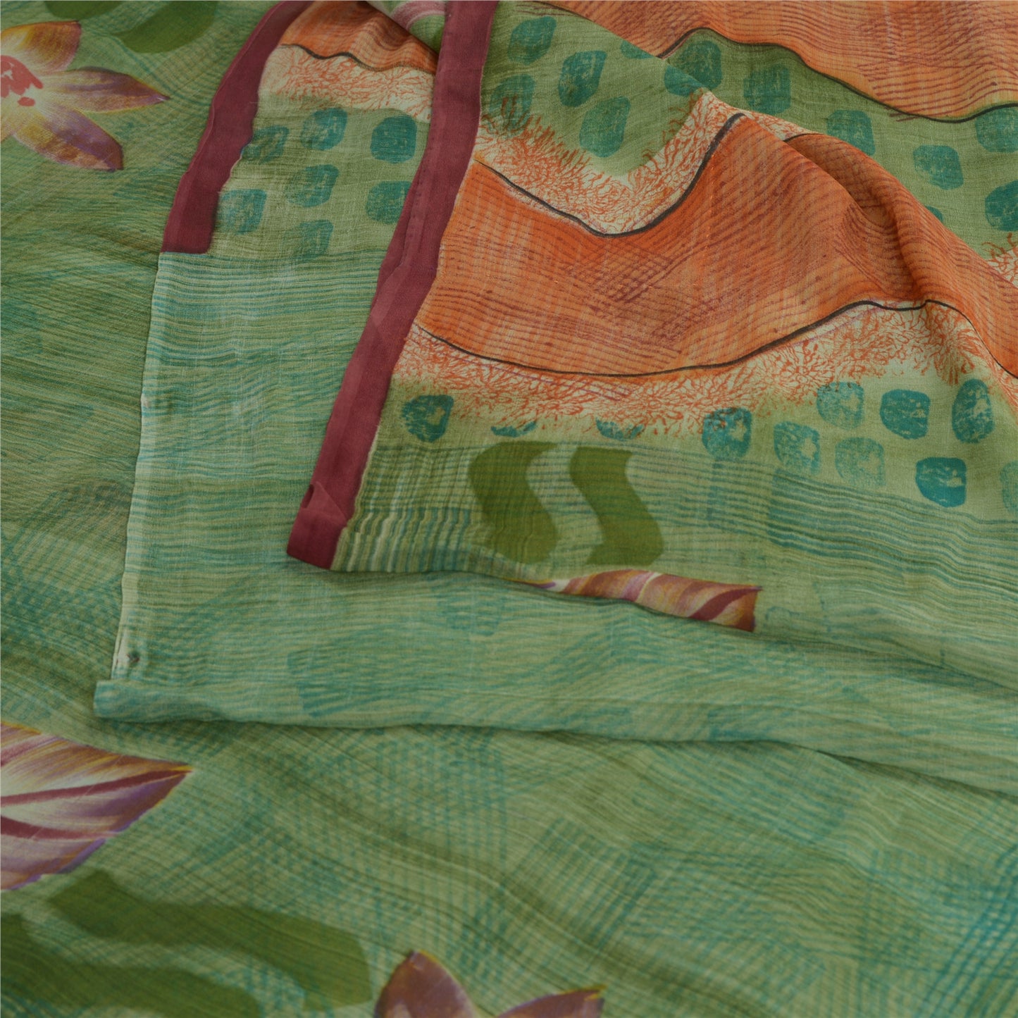 Sanskriti vintage Green Sarees Pure Georgette Silk Printed Sari Craft 5Yd Fabric