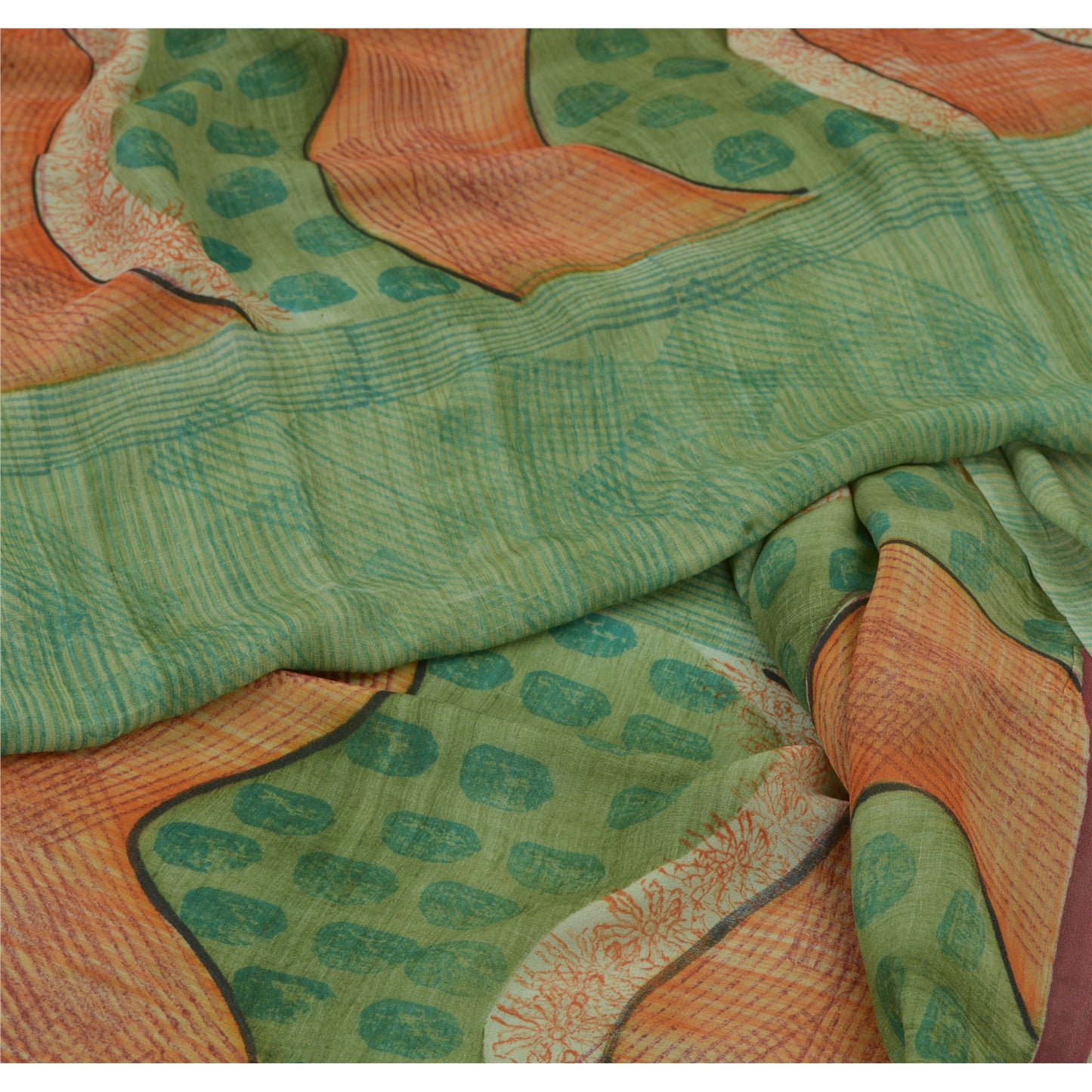 Sanskriti vintage Green Sarees Pure Georgette Silk Printed Sari Craft 5Yd Fabric
