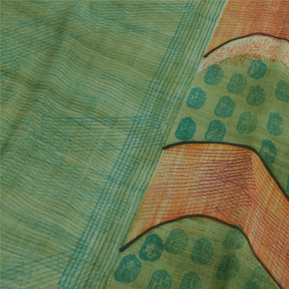 Sanskriti vintage Green Sarees Pure Georgette Silk Printed Sari Craft 5Yd Fabric