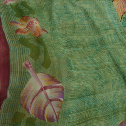 Sanskriti vintage Green Sarees Pure Georgette Silk Printed Sari Craft 5Yd Fabric