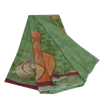 Sanskriti vintage Green Sarees Pure Georgette Silk Printed Sari Craft 5Yd Fabric