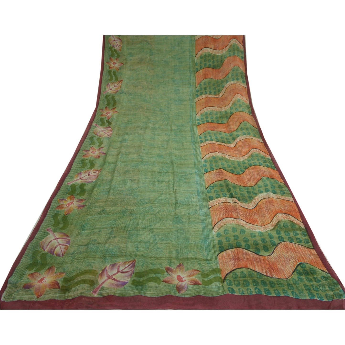 Sanskriti vintage Green Sarees Pure Georgette Silk Printed Sari Craft 5Yd Fabric