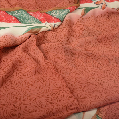 Sanskriti Vintage Orange Sarees Pure Georgette Silk Printed Sari Craft Fabric
