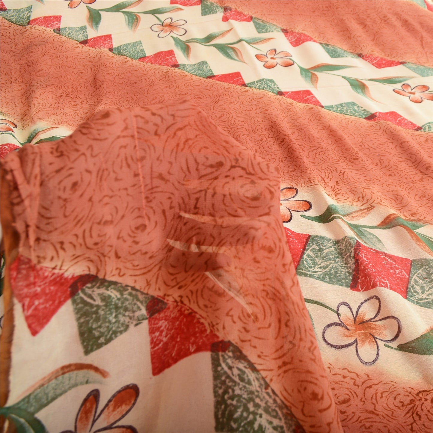 Sanskriti Vintage Orange Sarees Pure Georgette Silk Printed Sari Craft Fabric