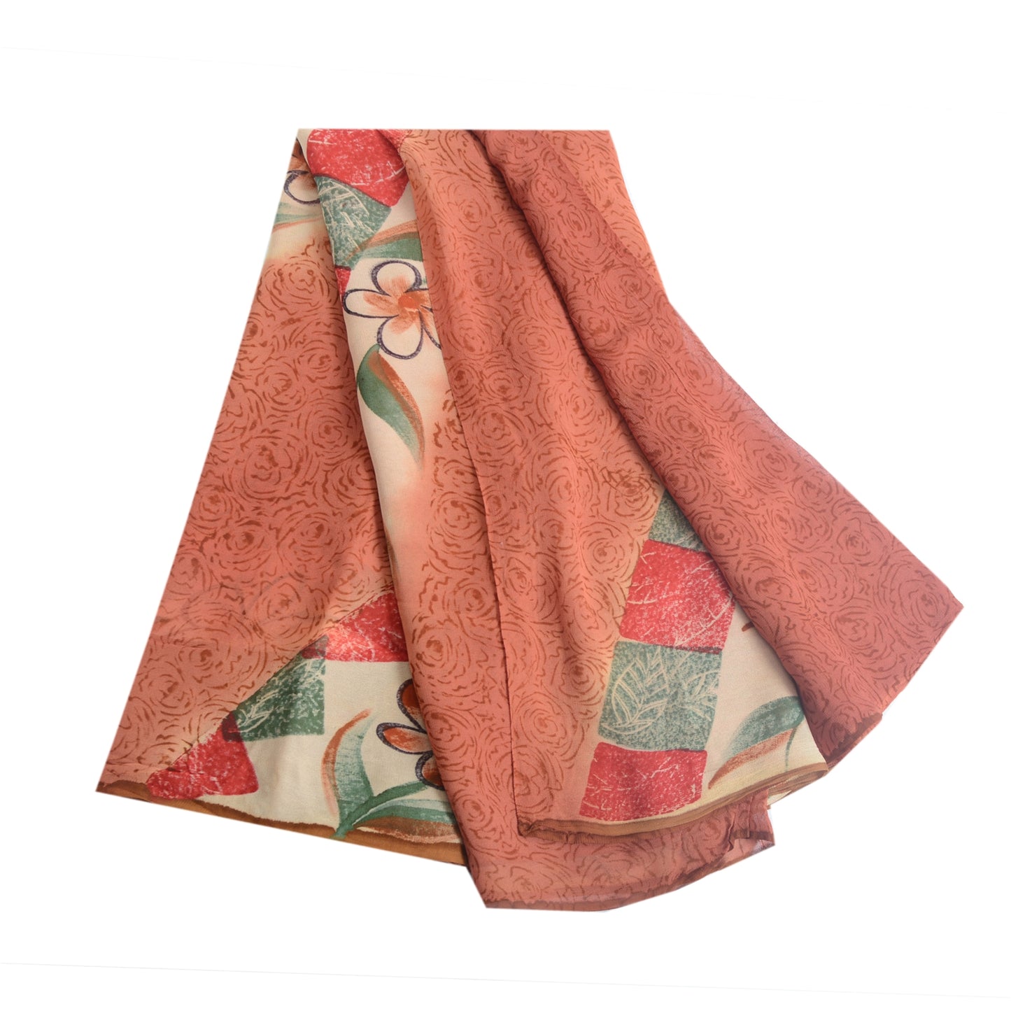 Sanskriti Vintage Orange Sarees Pure Georgette Silk Printed Sari Craft Fabric