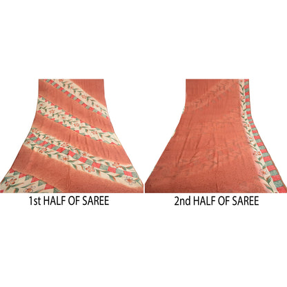 Sanskriti Vintage Orange Sarees Pure Georgette Silk Printed Sari Craft Fabric