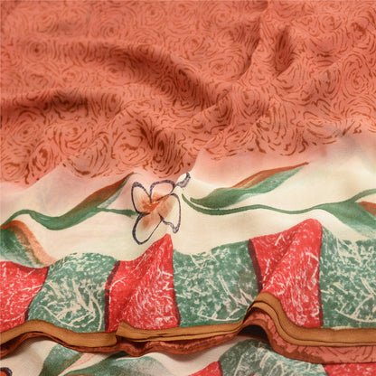 Sanskriti Vintage Orange Sarees Pure Georgette Silk Printed Sari Craft Fabric