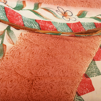 Sanskriti Vintage Orange Sarees Pure Georgette Silk Printed Sari Craft Fabric