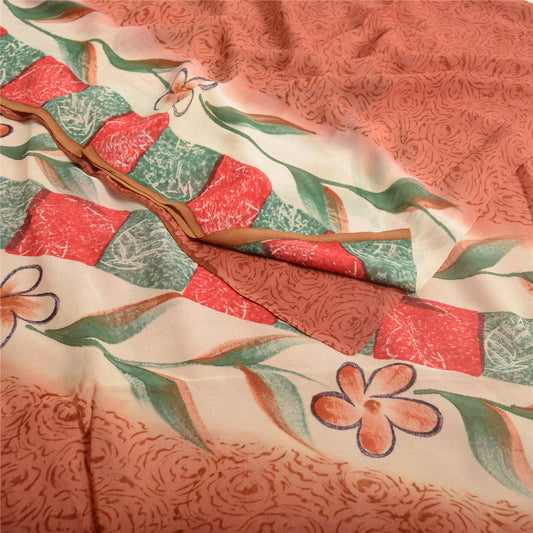 Sanskriti Vintage Orange Sarees Pure Georgette Silk Printed Sari Craft Fabric