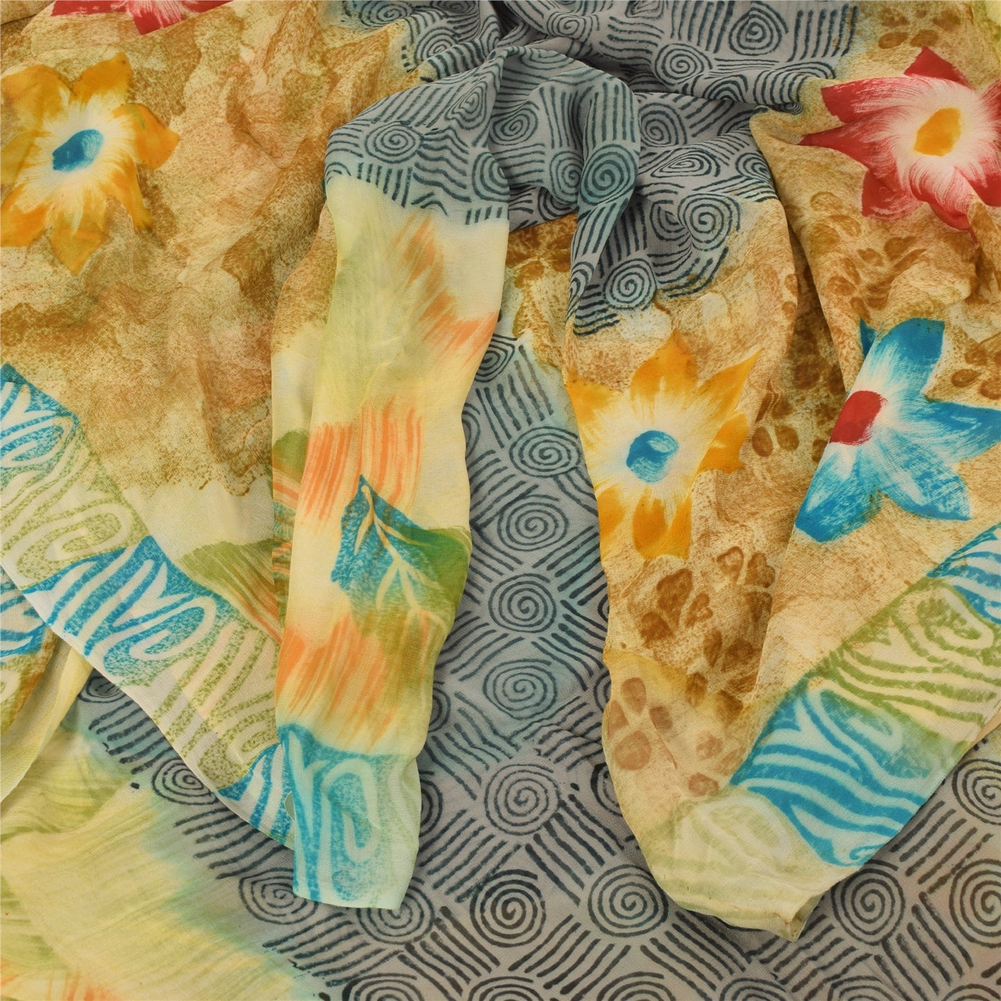 Sanskriti Vintage Multi Sarees Pure Georgette Silk Printed Sari 5yd Craft Fabric
