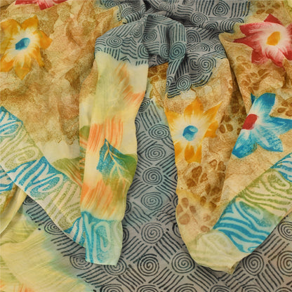 Sanskriti Vintage Multi Sarees Pure Georgette Silk Printed Sari 5yd Craft Fabric