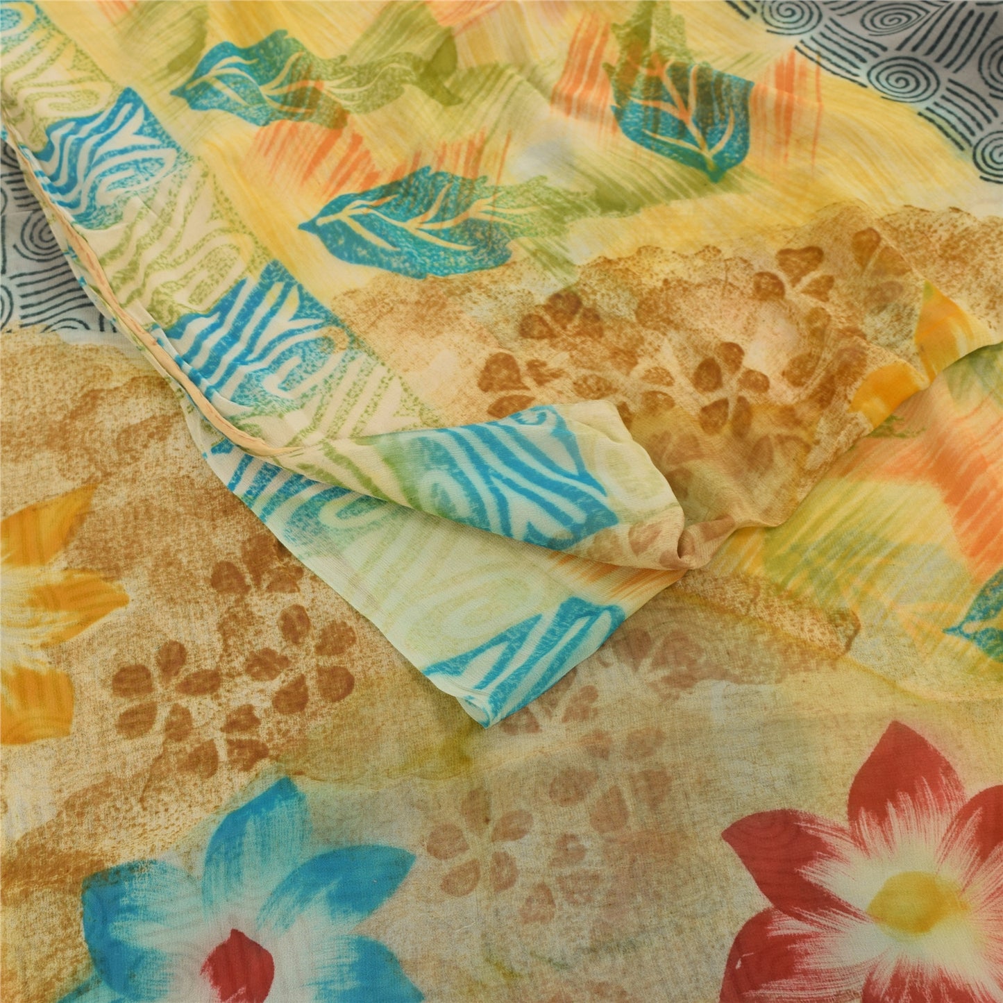Sanskriti Vintage Multi Sarees Pure Georgette Silk Printed Sari 5yd Craft Fabric