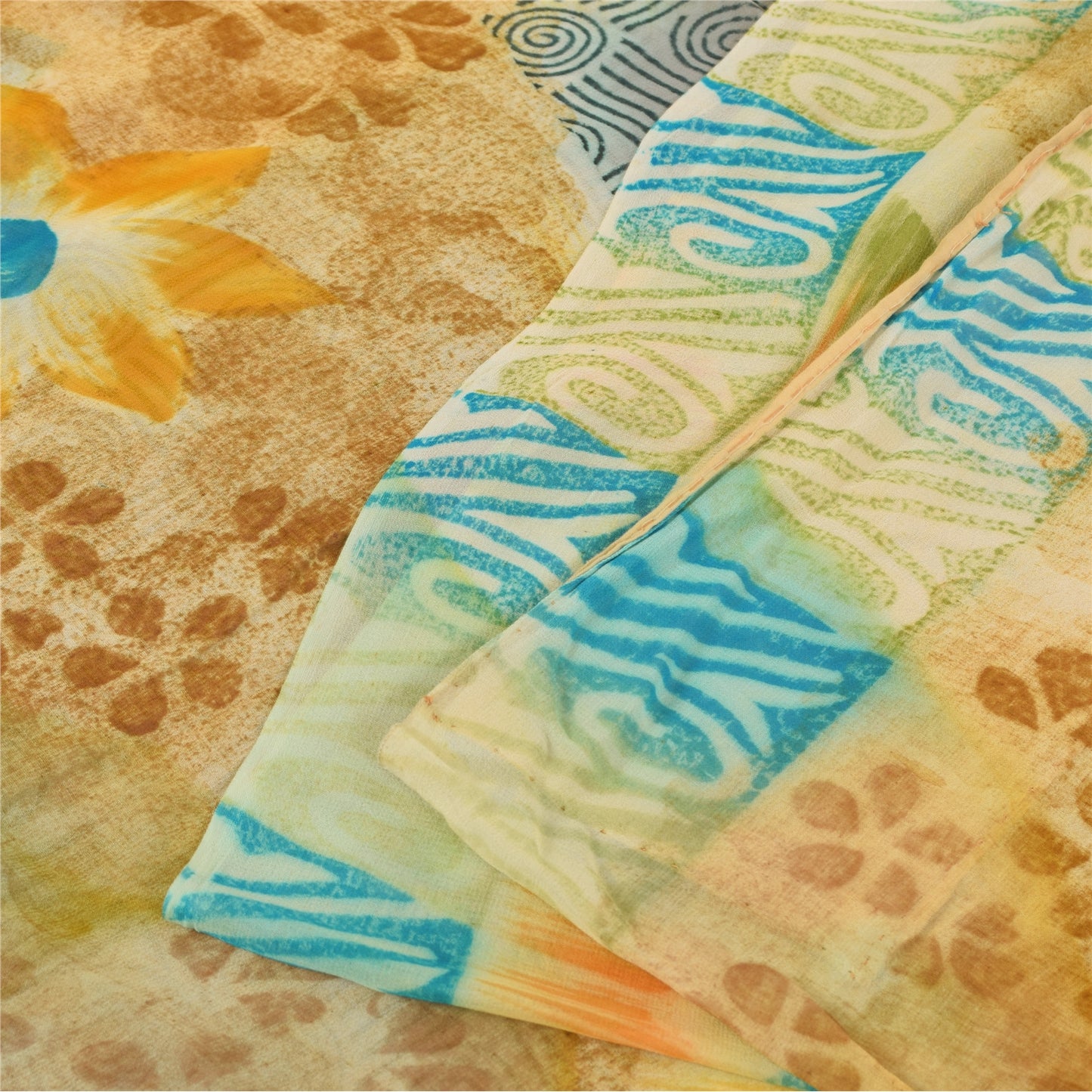 Sanskriti Vintage Multi Sarees Pure Georgette Silk Printed Sari 5yd Craft Fabric