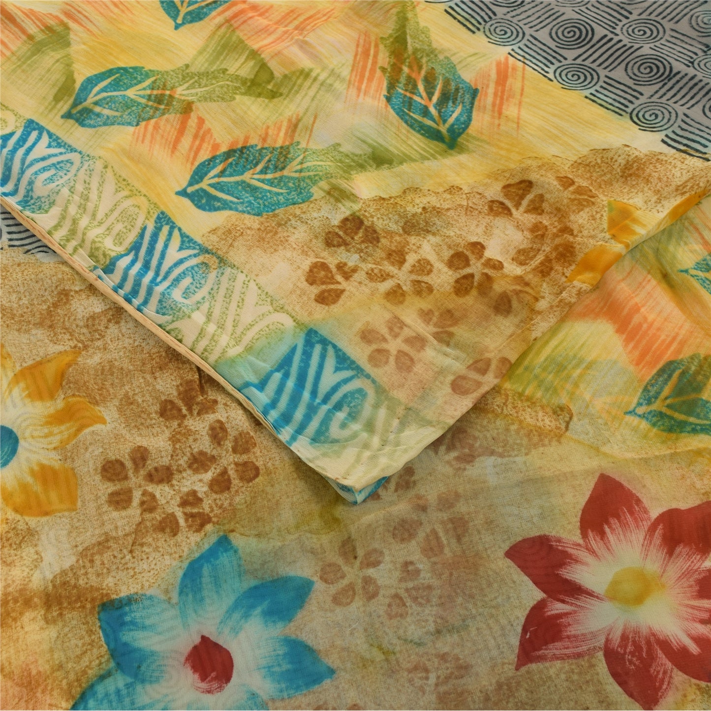 Sanskriti Vintage Multi Sarees Pure Georgette Silk Printed Sari 5yd Craft Fabric
