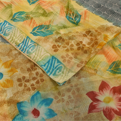 Sanskriti Vintage Multi Sarees Pure Georgette Silk Printed Sari 5yd Craft Fabric