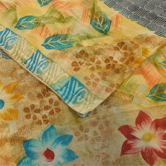 Sanskriti Vintage Multi Sarees Pure Georgette Silk Printed Sari 5yd Craft Fabric
