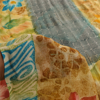 Sanskriti Vintage Multi Sarees Pure Georgette Silk Printed Sari 5yd Craft Fabric