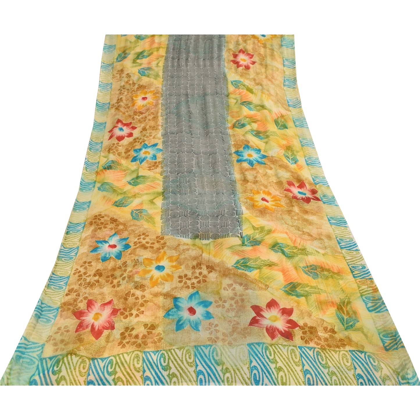 Sanskriti Vintage Multi Sarees Pure Georgette Silk Printed Sari 5yd Craft Fabric