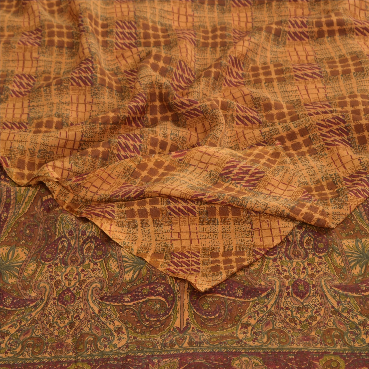 Sanskriti Vintage Orange Sarees Pure Georgette Silk Printed Sari Craft Fabric