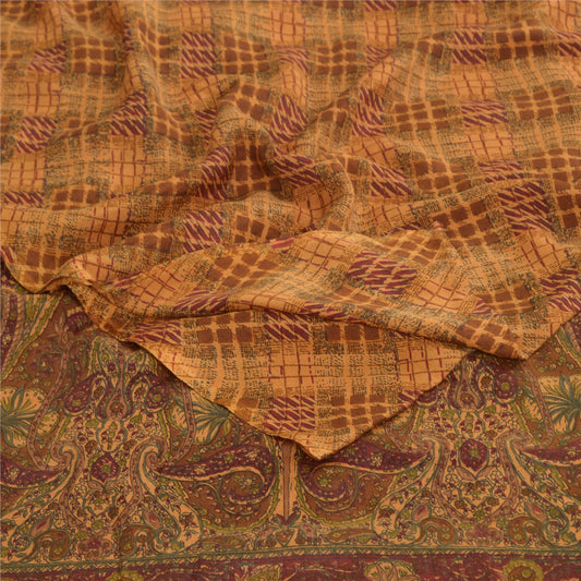Sanskriti Vintage Orange Sarees Pure Georgette Silk Printed Sari Craft Fabric
