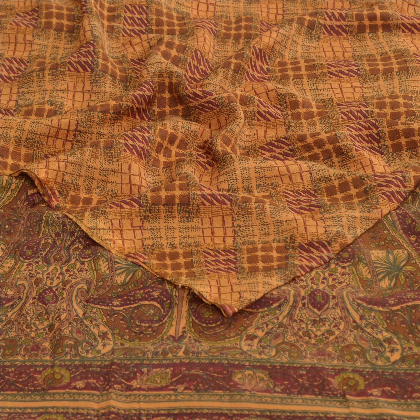 Sanskriti Vintage Orange Sarees Pure Georgette Silk Printed Sari Craft Fabric