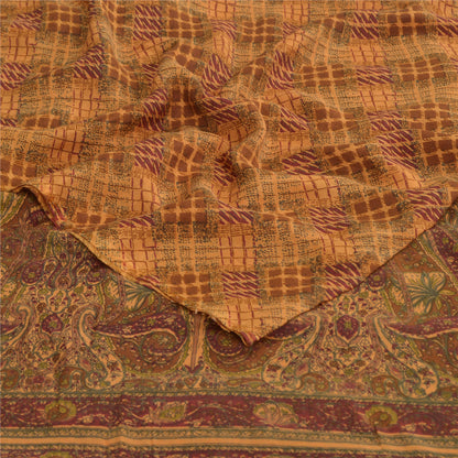 Sanskriti Vintage Orange Sarees Pure Georgette Silk Printed Sari Craft Fabric