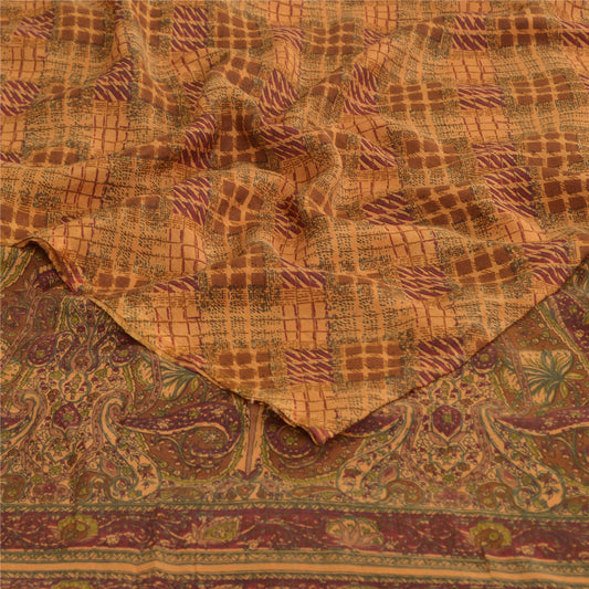 Sanskriti Vintage Orange Sarees Pure Georgette Silk Printed Sari Craft Fabric
