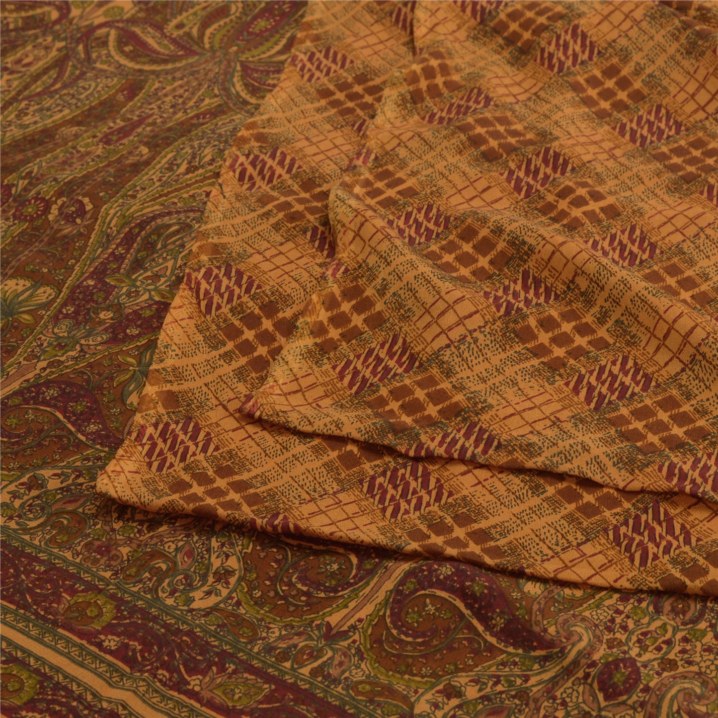 Sanskriti Vintage Orange Sarees Pure Georgette Silk Printed Sari Craft Fabric