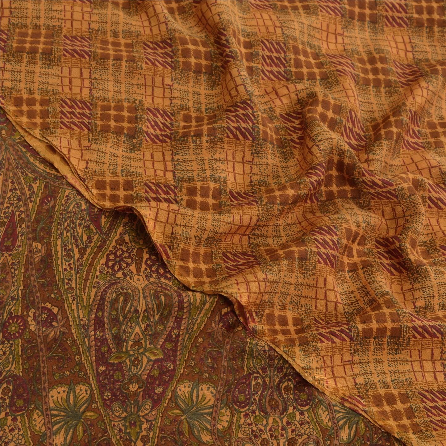 Sanskriti Vintage Orange Sarees Pure Georgette Silk Printed Sari Craft Fabric