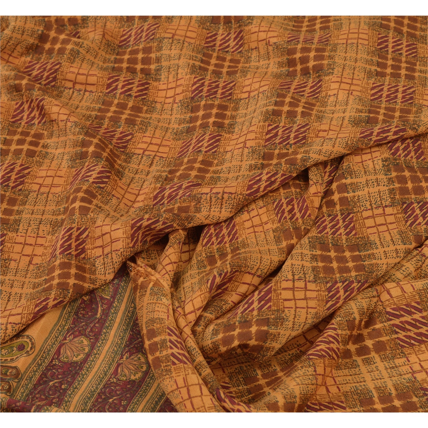 Sanskriti Vintage Orange Sarees Pure Georgette Silk Printed Sari Craft Fabric