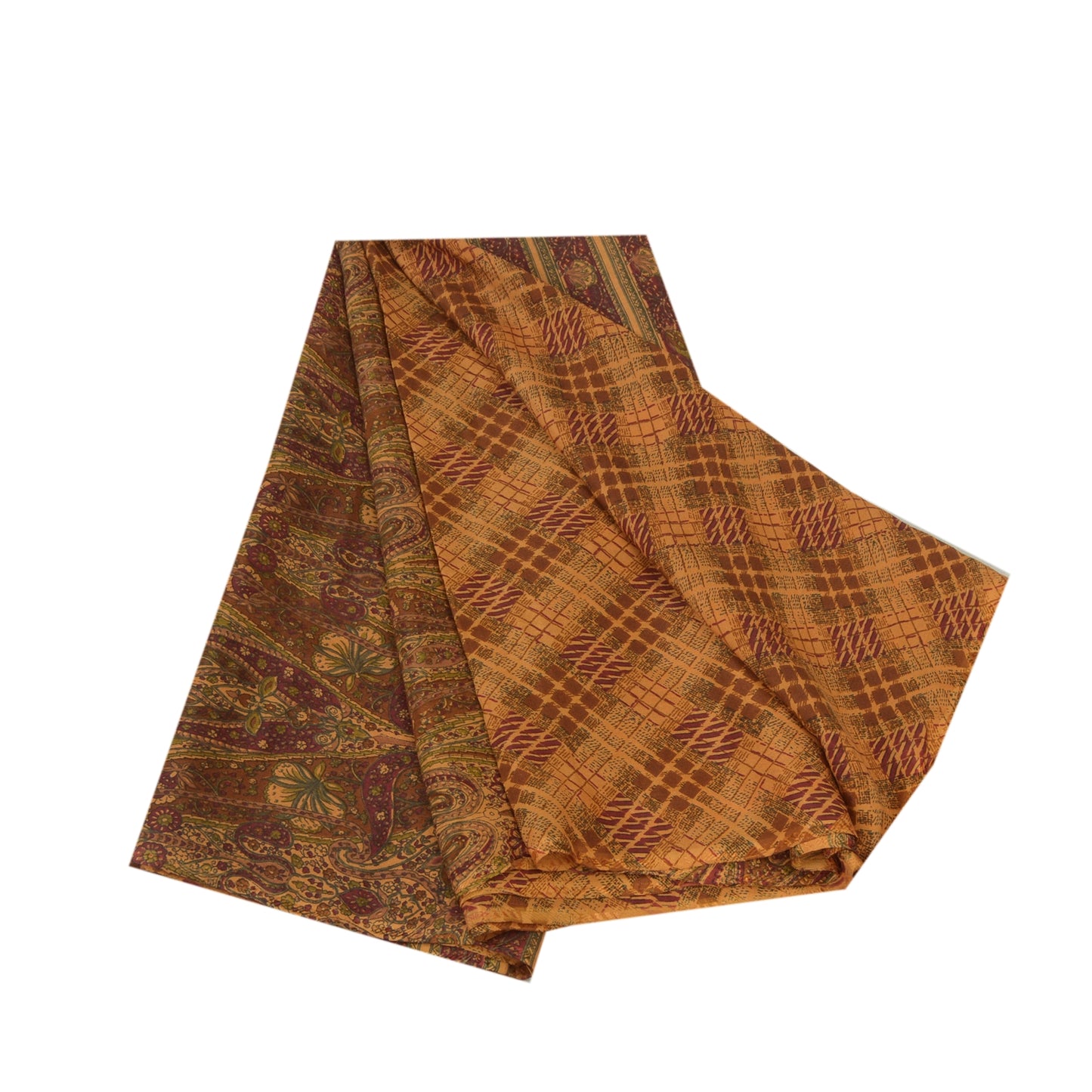 Sanskriti Vintage Orange Sarees Pure Georgette Silk Printed Sari Craft Fabric