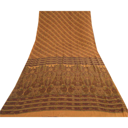 Sanskriti Vintage Orange Sarees Pure Georgette Silk Printed Sari Craft Fabric