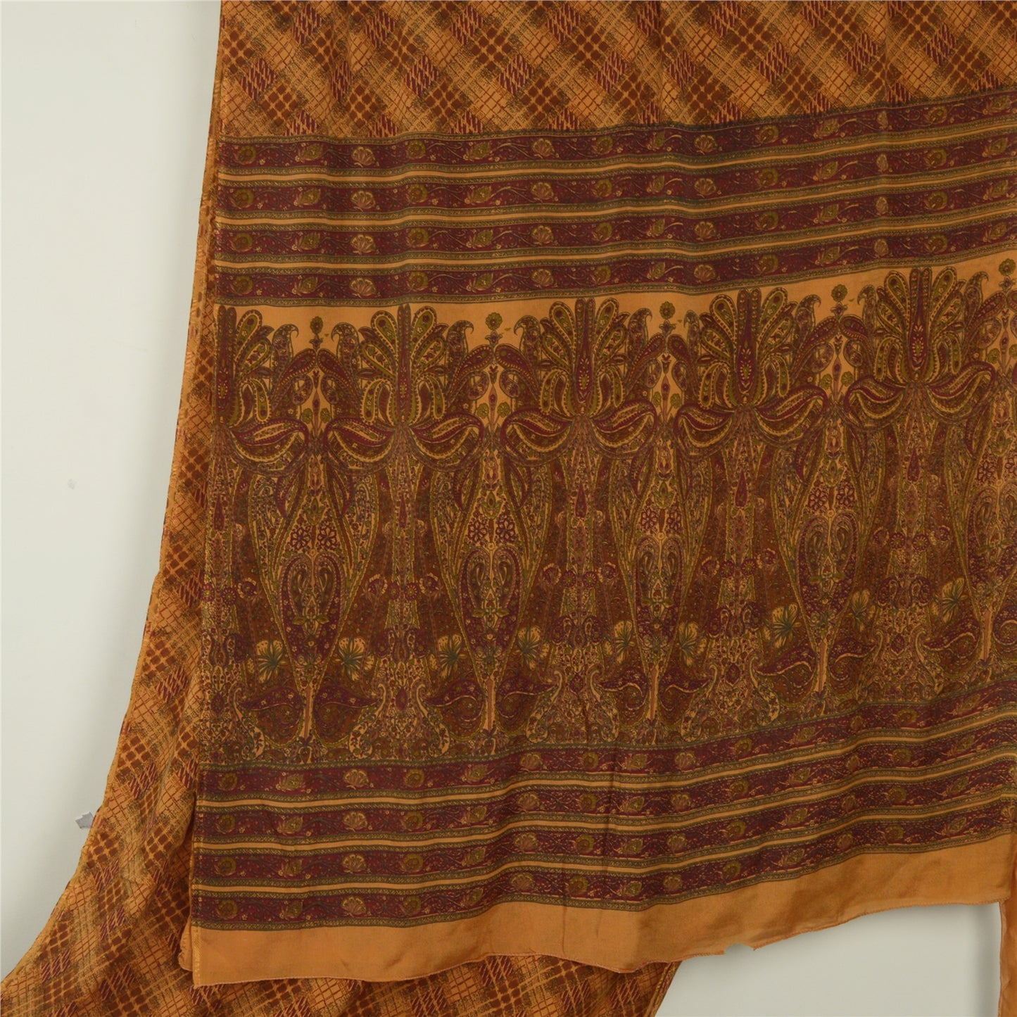 Sanskriti Vintage Orange Sarees Pure Georgette Silk Printed Sari Craft Fabric