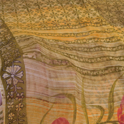 Sanskriti Vintage Yellow Sarees Pure Georgette Silk Printed Sari Craft Fabric