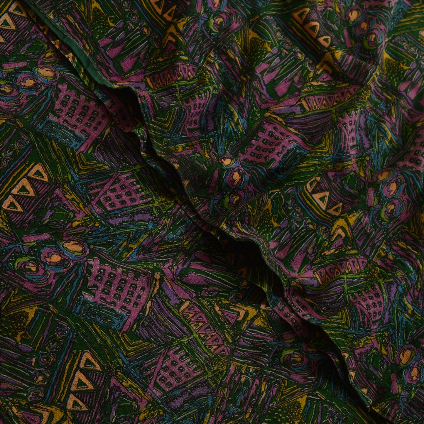 Sanskriti Vintage Green Sarees Georgette Abstract Print Sari 6 yd Craft Fabric