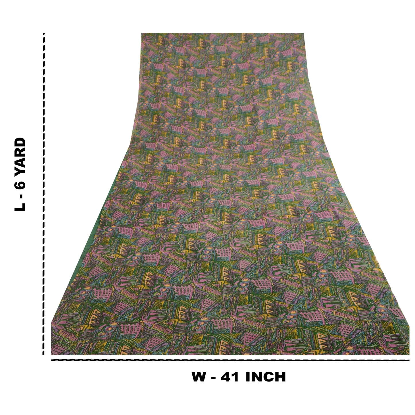 Sanskriti Vintage Green Sarees Georgette Abstract Print Sari 6 yd Craft Fabric