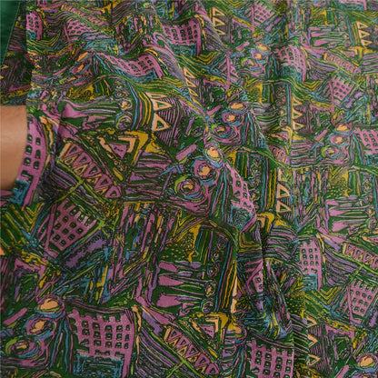 Sanskriti Vintage Green Sarees Georgette Abstract Print Sari 6 yd Craft Fabric