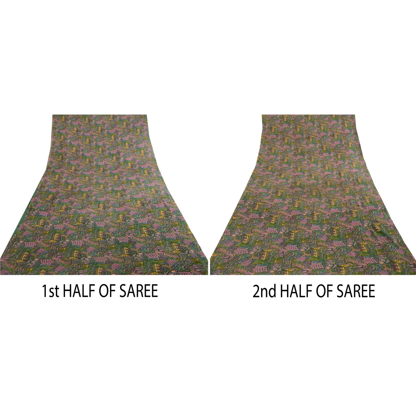 Sanskriti Vintage Green Sarees Georgette Abstract Print Sari 6 yd Craft Fabric